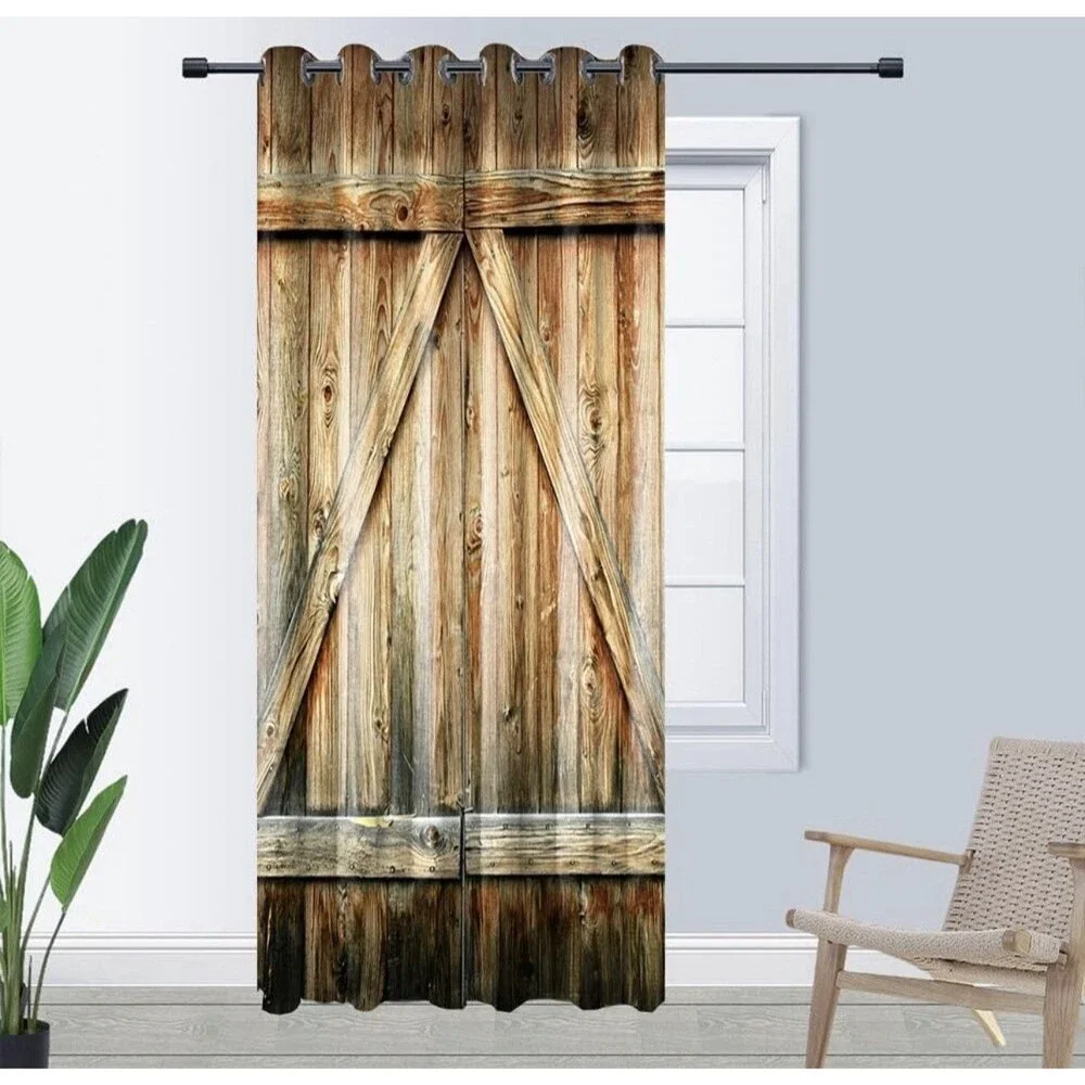 Closed Door Barn Door Curtains Rustic Vintage Wooden Planks Room Divider 40x72
